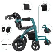 Rollz Motion 2M Performance Jungle Green mit Rollstuhlpaket mit luftbereiften Hinterrädern Zusätzliches Produktbild für Rollz Motion Performance Rollator-Rollstuhl in einem