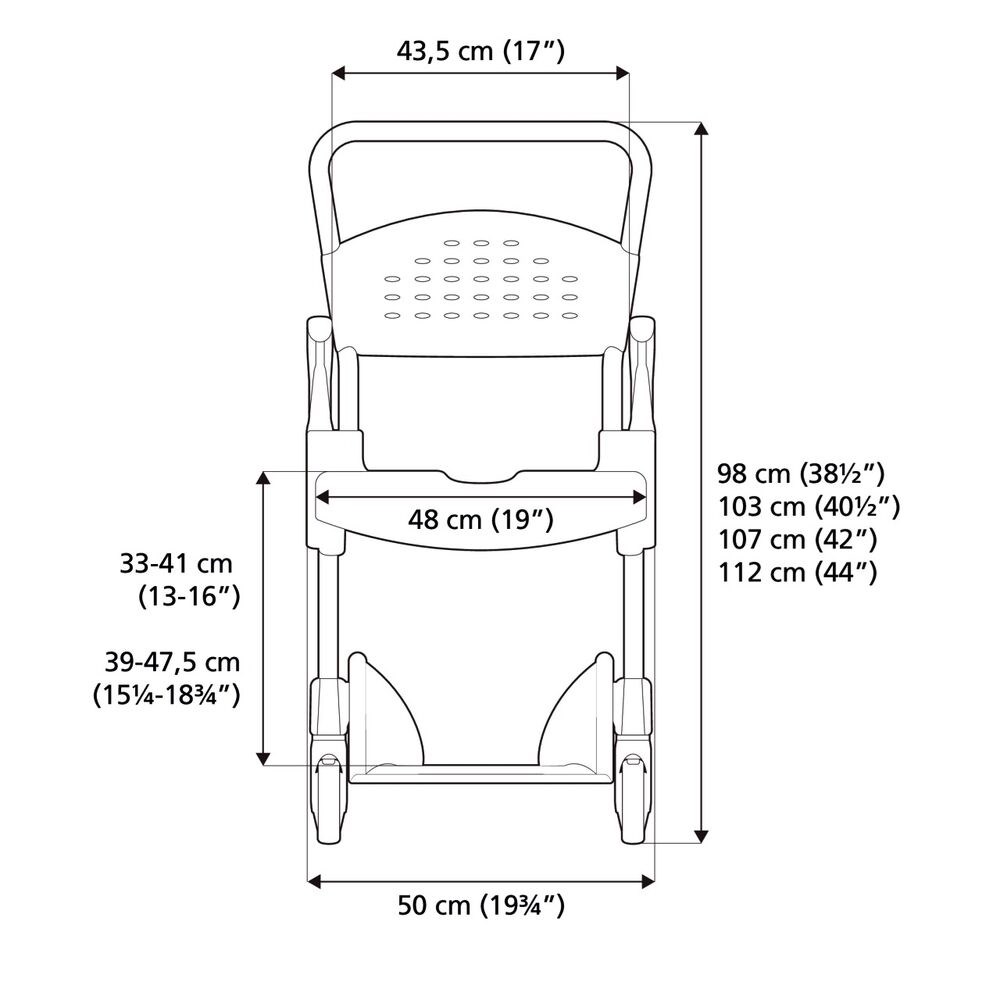 Etac Clean 5 Zoll (feste Sitzhöhe) - Maße frontal
