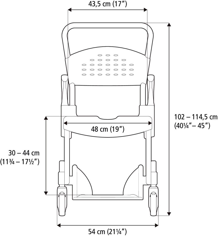 Etac Clean 5 Zoll (höhenverstellbar) - Maße frontal