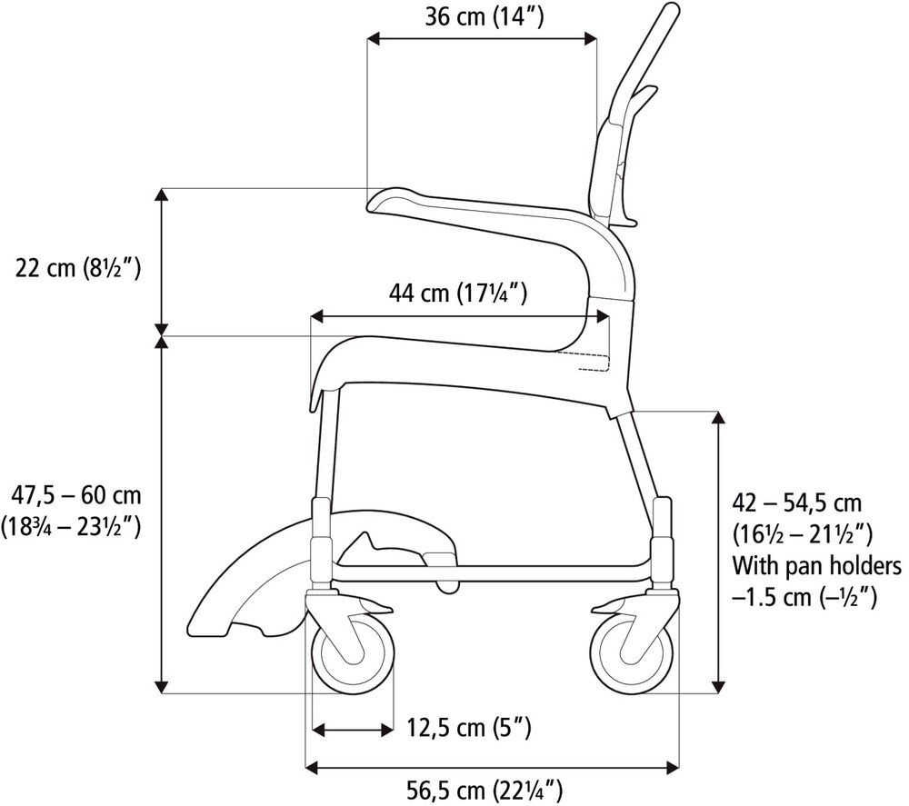 Etac Clean 5 Zoll (höhenverstellbar) - Maße seitlich